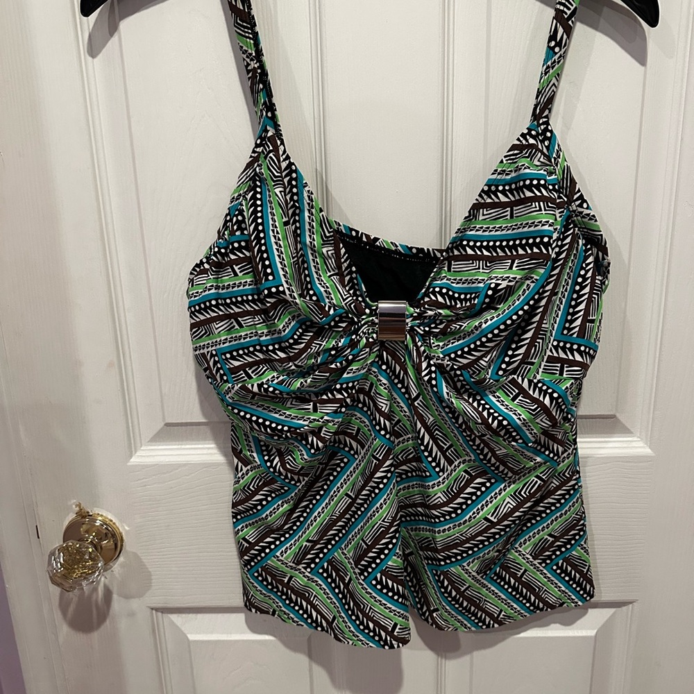 Coco Reef Green and Black Patterned Bikini Top
